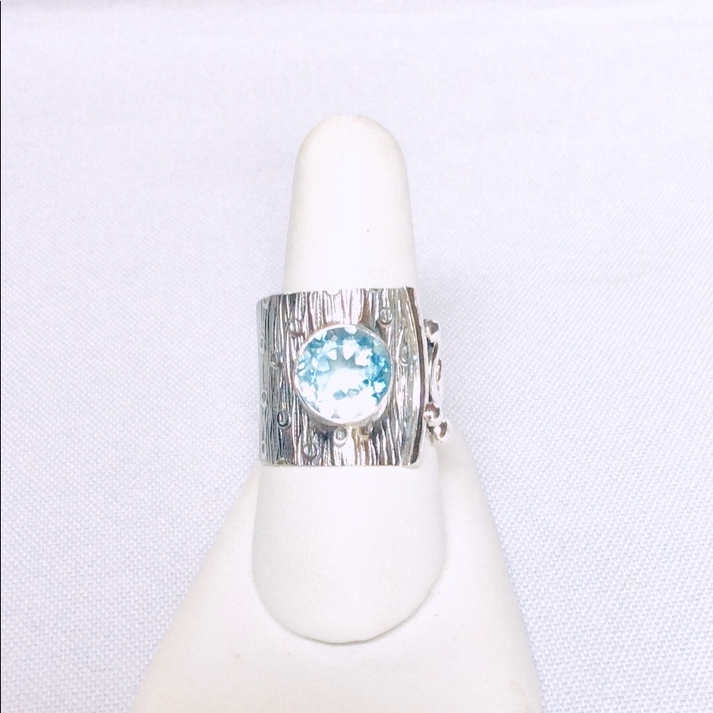 SOLD    Wide Silver and Blue Topaz Ring